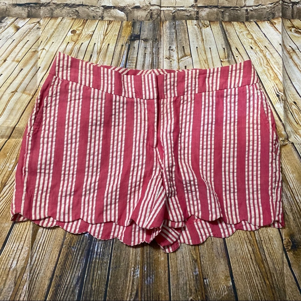 Crown & Ivy Pink White Striped Cotton Seersucker Shorts